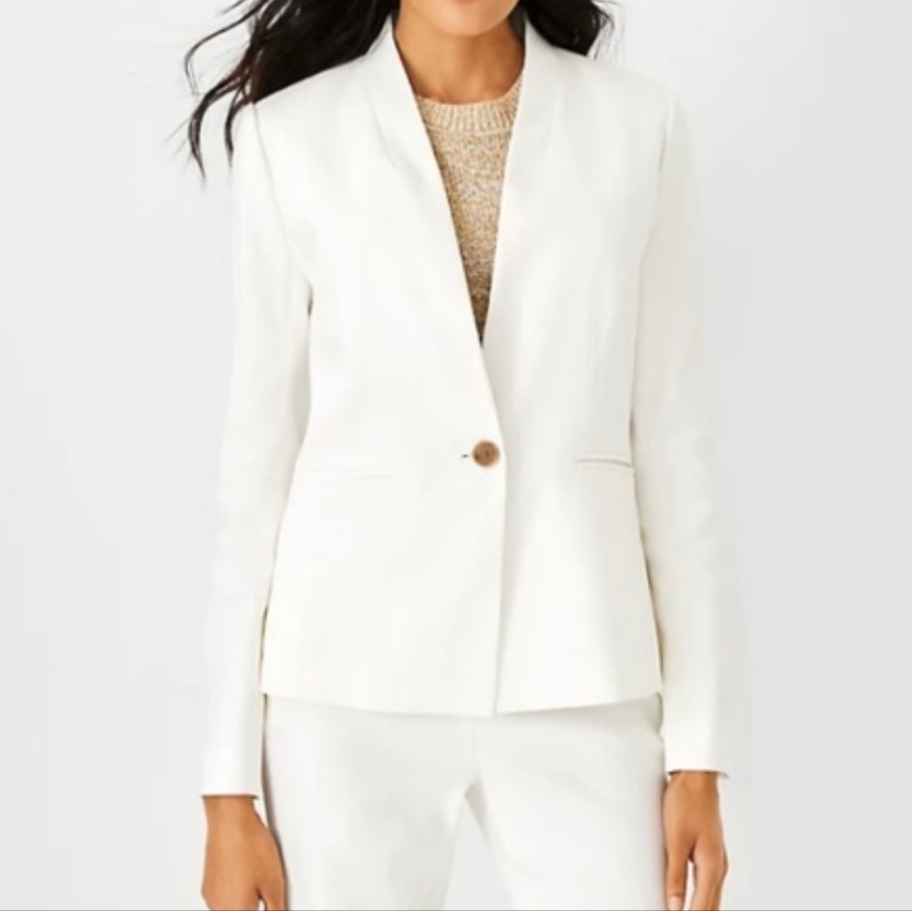NWT Ann Taylor Petite Textured Weave Hutton Blazer 2P White/Ivory Careerwear